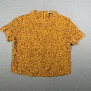 Zara Trafaluc Yellow Lace‎ Blouse Zip Up Back Sz S